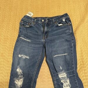 Levi's Distressed Dark Blue Boyfriend Jeans